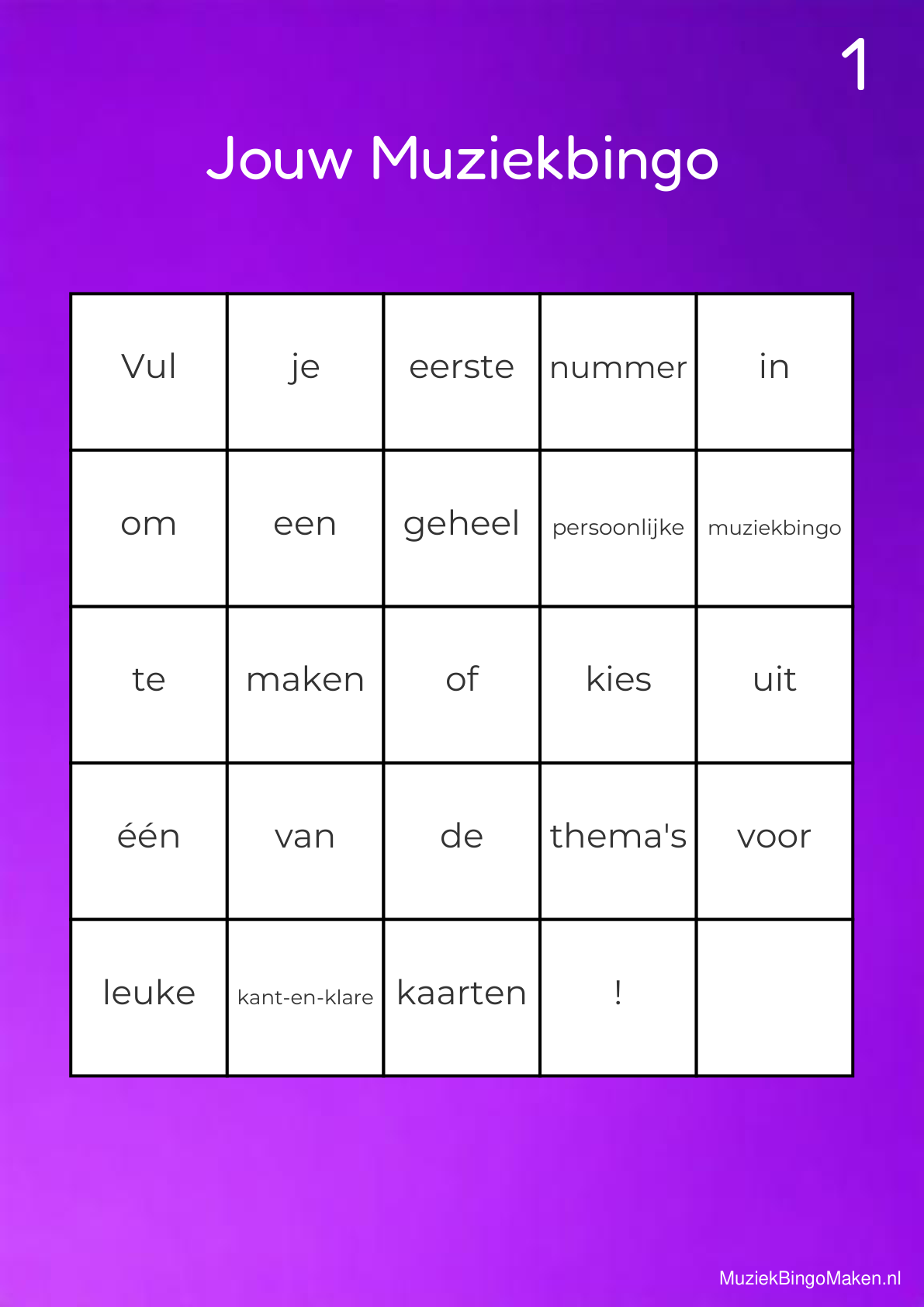Voorbeeldafbeelding van een lege muziekbingo kaart template